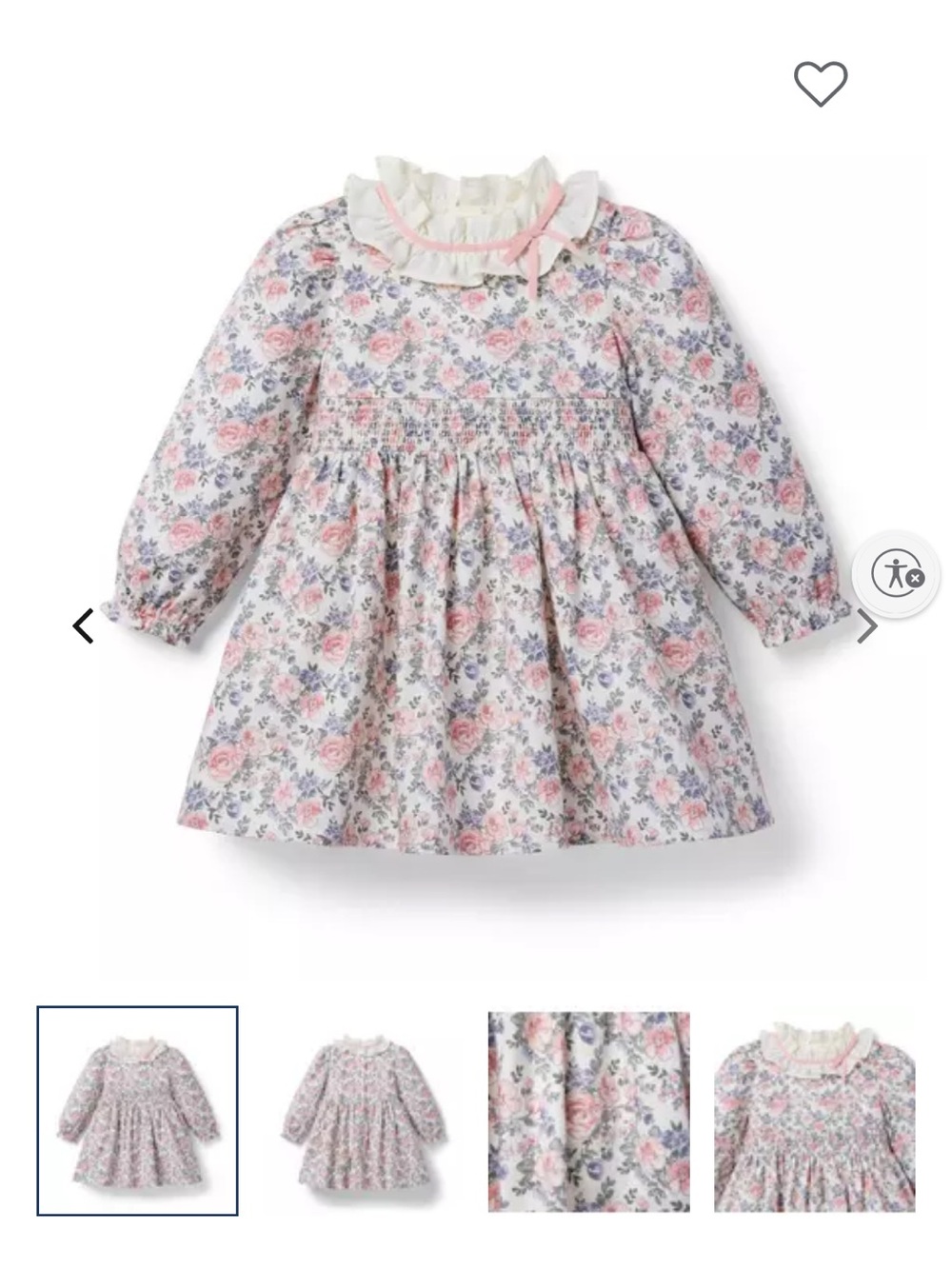 Janie and Jack White Floral Smocked Dress with Pink and Purple Roses